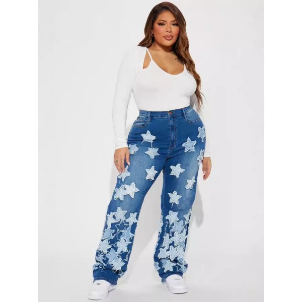 Women Fashion Casual Star Patch Ripped 2