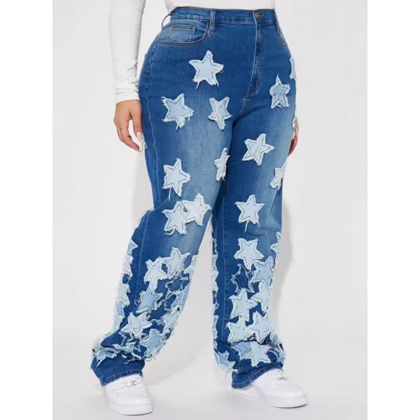 Women Fashion Casual Star Patch Ripped 2