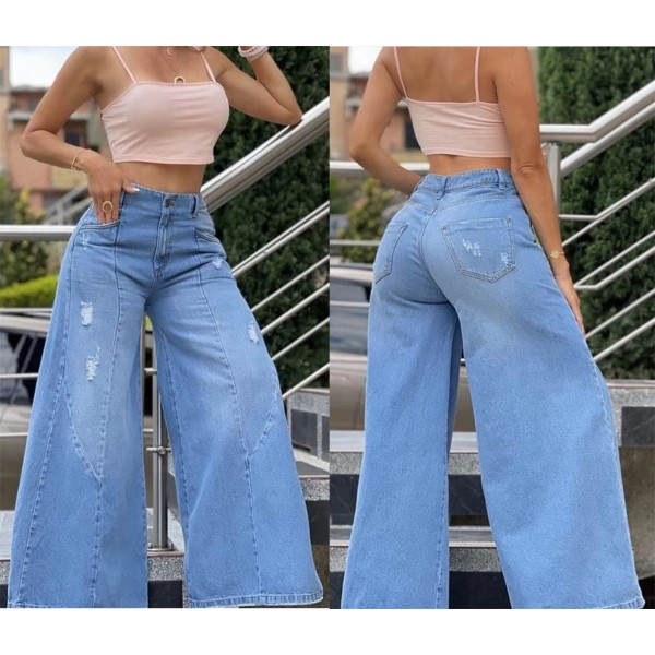 Women Fashion High Waist Ripped Wide Leg 2