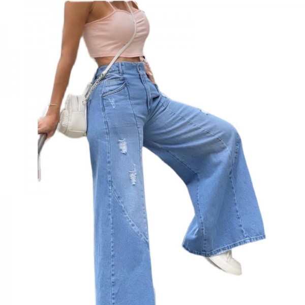 Women Fashion High Waist Ripped Wide Leg 2