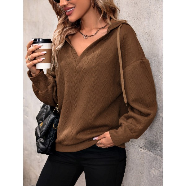 Autumn Winter Women Fashion Pattern Solid Color V-Neck Long Sleeve Hoodies