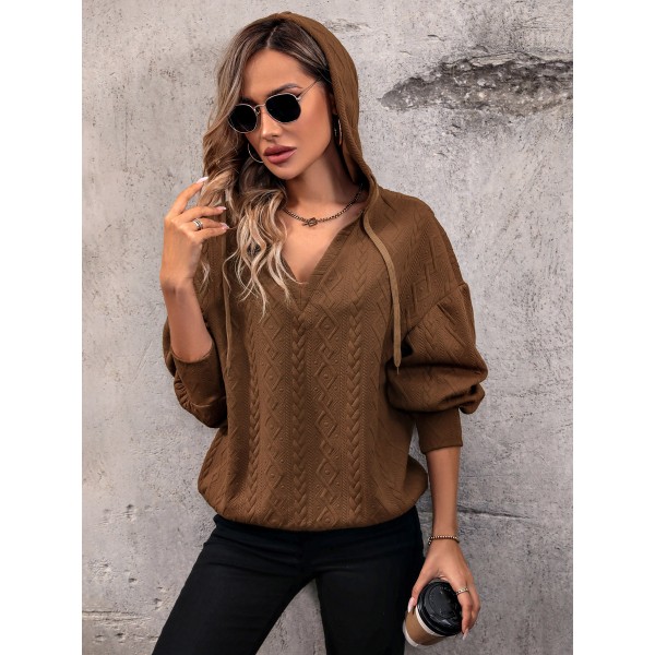 Autumn Winter Women Fashion Pattern Solid Color V-Neck Long Sleeve Hoodies